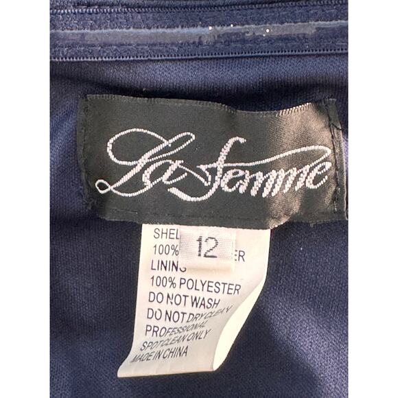 NEW LA FEMME Navy V-Neck Off The Shoulder Maxi Dress Size 12 - Picture 5 of 6